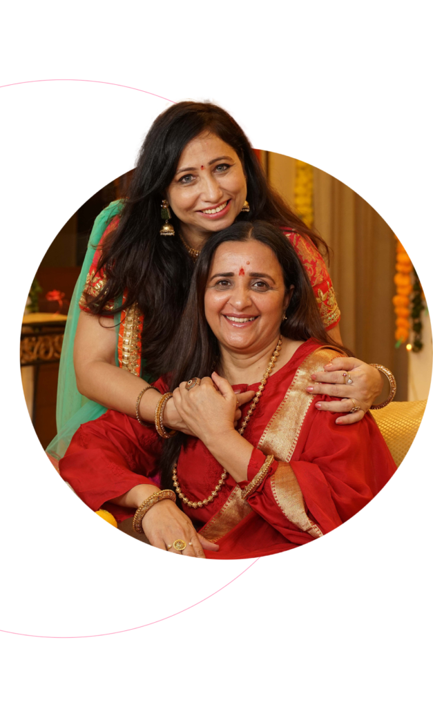 A woman with her mom and both smiling